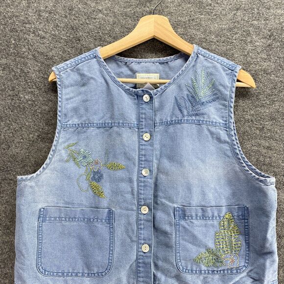 Susan Bristol Shirt Women PL Petite Blue Button Up Sleeveless Round Neck Casual - Picture 3 of 9